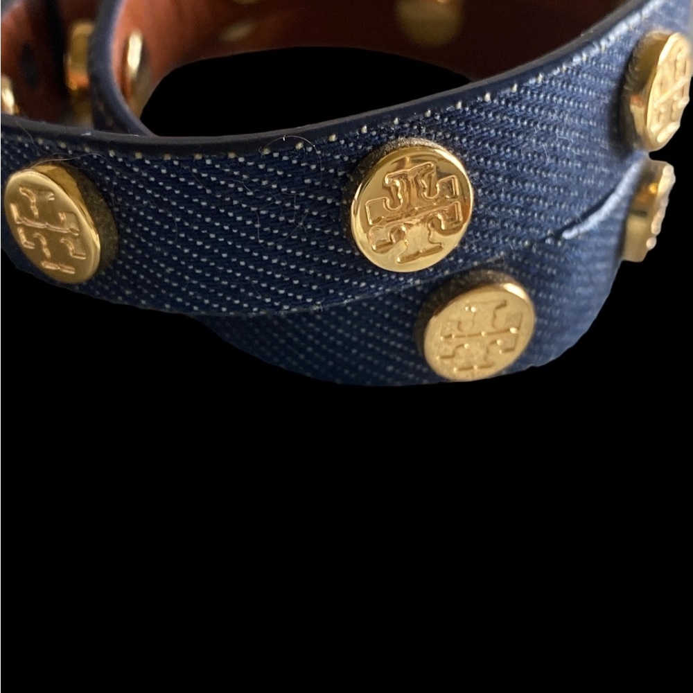 Tory Burch denim wrap bracelet with logo studs